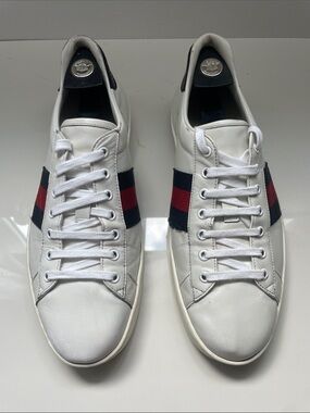 Authentic GUCCI ACE leather trainers sz 10 made in Italy